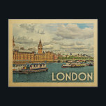 Carte Postale London Postcard England Vintage voyage<br><div class="desc">Design londonien dans le style Vintage voyage avec l'abbaye de Westminster sur la Tamise pour cette scène amusante Angleterre Royaume-Uni.</div>