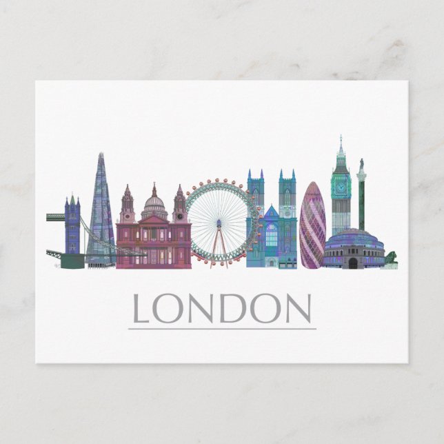Carte Postale London Skyline Colored Buildings (Devant)