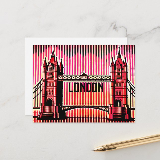 Carte Postale London SKyline dans le style d'illusion optique BA (Devant/Arrière en situation)