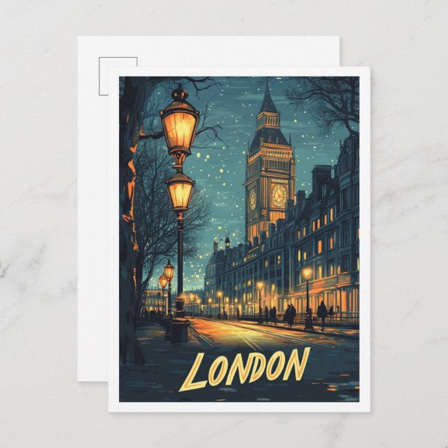 Carte Postale Londres Angleterre Art Vintage Illustration Voyage (Devant / Derrière)