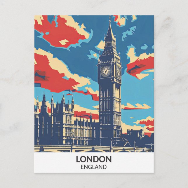 Carte Postale Londres Angleterre Retro Artwork Travel (Devant)