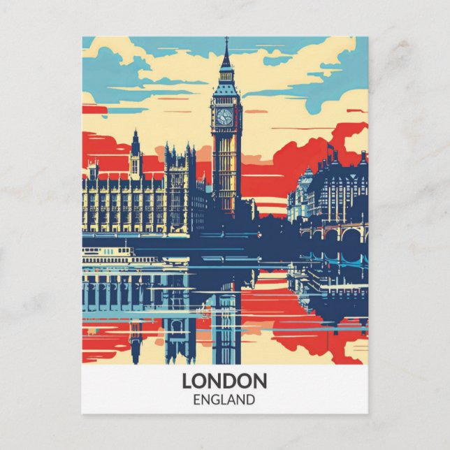 Carte Postale Londres Angleterre Retro Artwork Travel (Devant)
