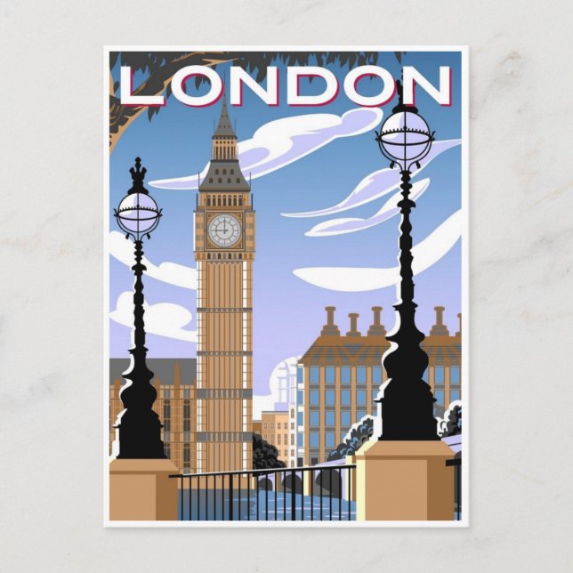 Carte Postale Londres Angleterre Retro Travel Art Vintage (Devant)