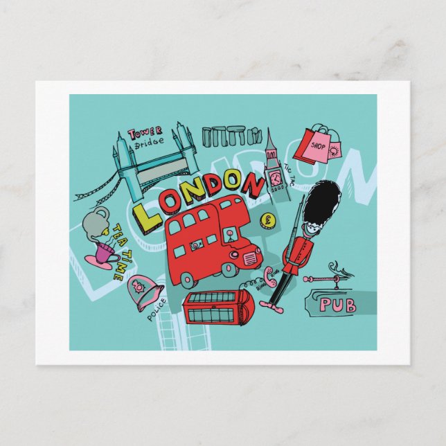 Carte Postale Londres ~ Angleterre Royaume-Uni Travel Art (Devant)