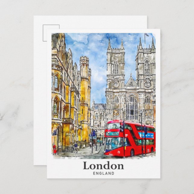 Carte Postale Londres Angleterre Royaume-Uni Voyage Aquarelle ma (Devant / Derrière)