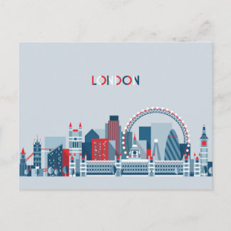 Carte Postale Londres, Angleterre | Skyline rouge, blanc et bleu