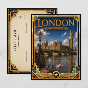 Carte Postale Londres Angleterre Vintage Big Ben Art Déco Âge d'