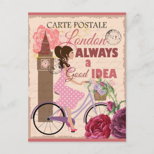 Carte Postale Londres Angleterre Vintage voyage rose
