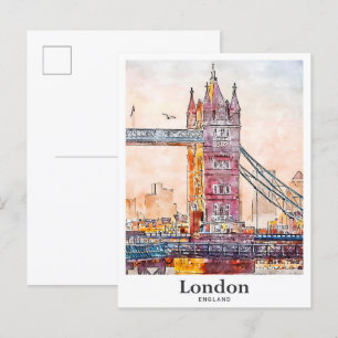 Carte Postale Londres Angleterre Voyage Aquarelle Dessinée à la 