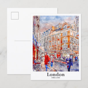 Carte Postale Londres Angleterre Voyage Aquarelle main tiré