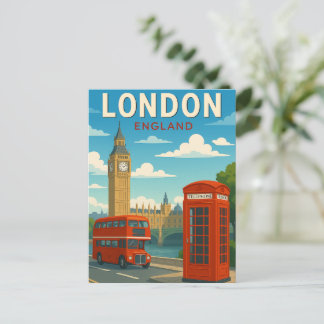 Carte Postale Londres Angleterre Voyage Vintage Big Ben, Bus Rou