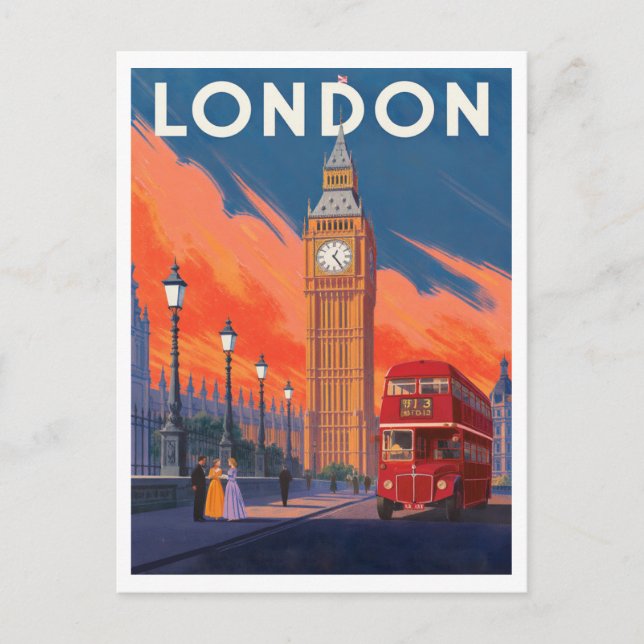 Carte Postale Londres Bus Rouge Big Ben Art (Devant)