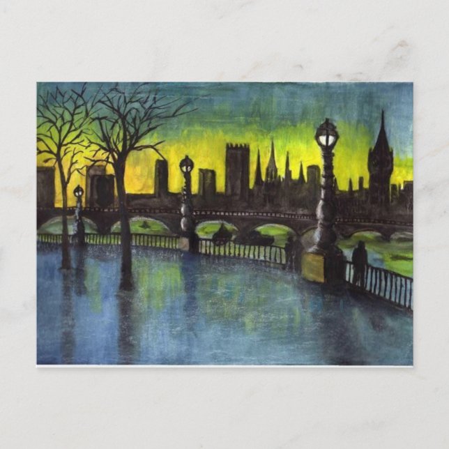 Carte Postale Londres en peinture nocturne (Devant)