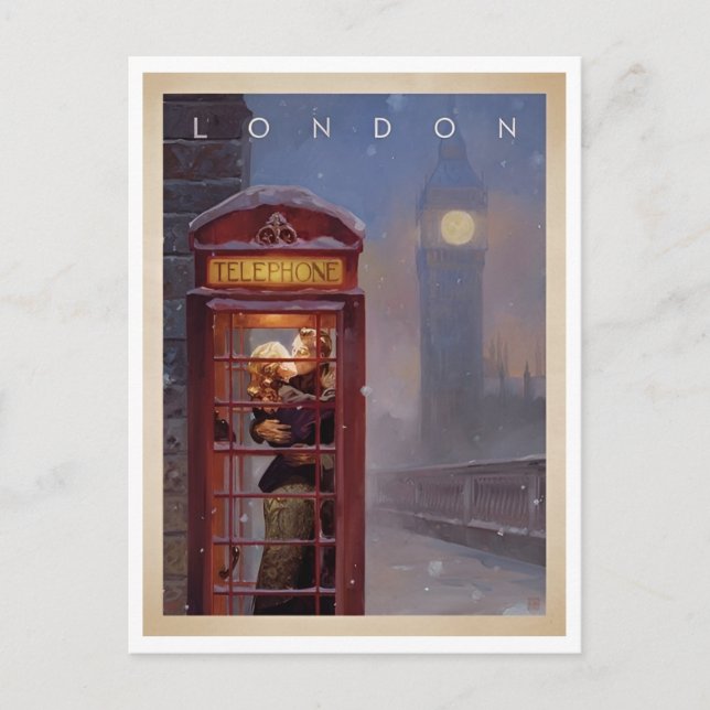 Carte Postale Londres, Kissing in a Phone Booth Retro Inspiré (Devant)