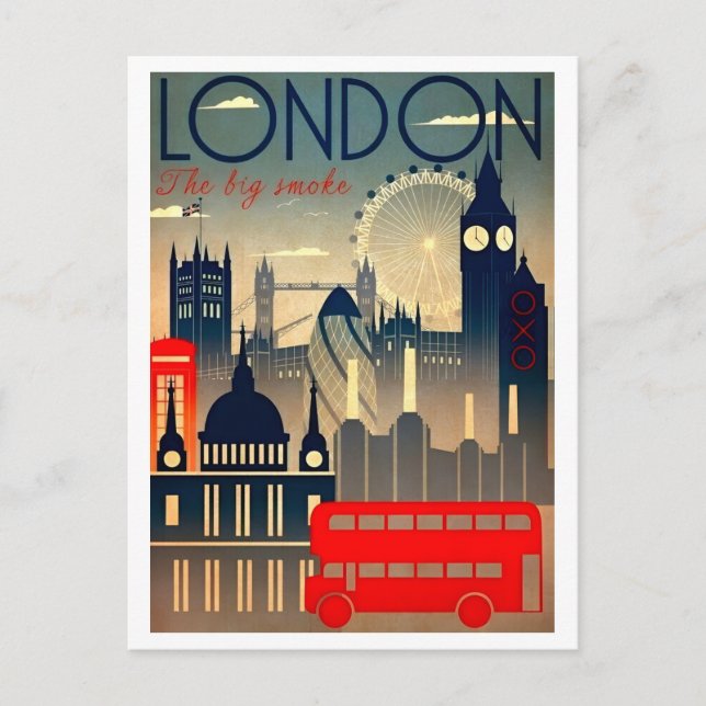 Carte Postale Londres The Big Smoke Travel Holiday Retro (Devant)