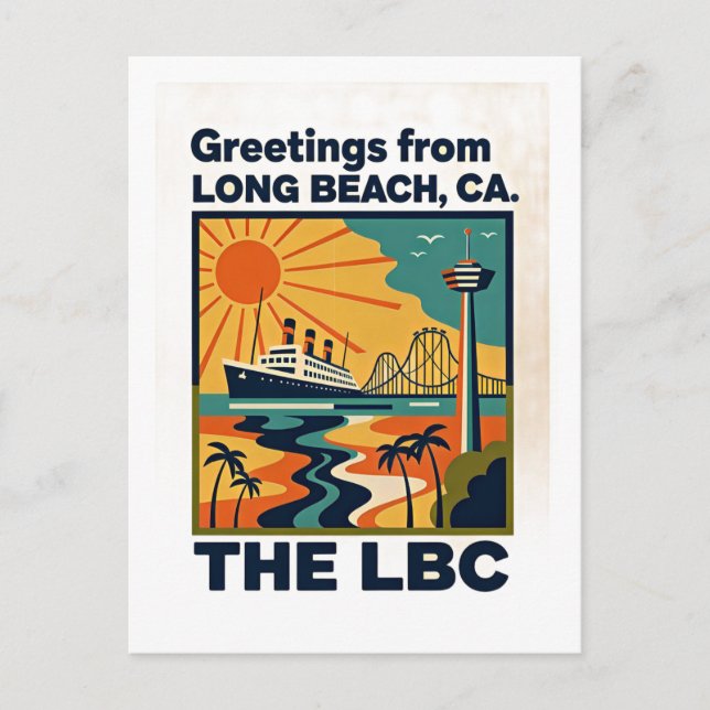 Carte Postale Long Beach CA LBC Voyage Rétro (Devant)