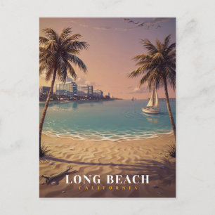 Carte Postale Long Beach Californie Skyline Côtière Art