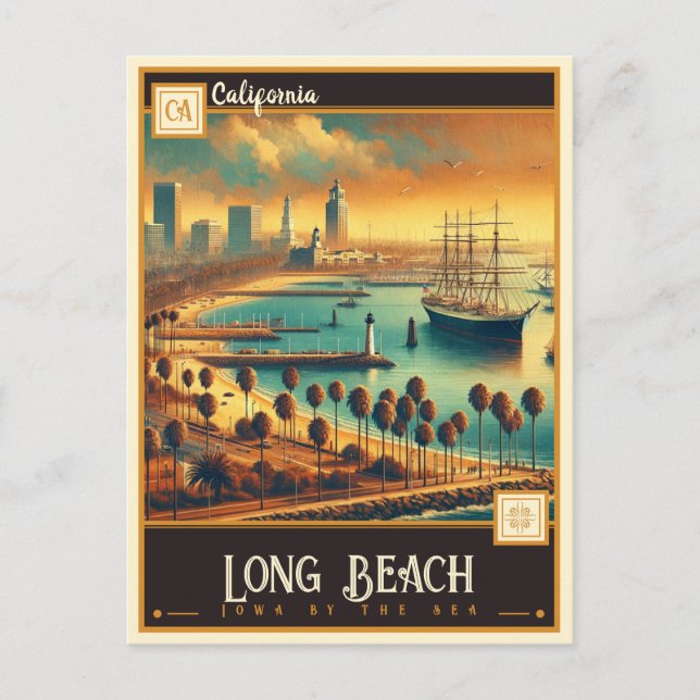 Carte Postale Long Beach, Californie | VINTAGE (Devant)