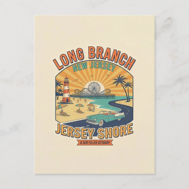 Carte Postale Long Branch NJ – Voyage de style rétro des années  (Devant)
