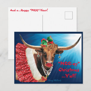 Carte postale Longhorn Cow de Noël