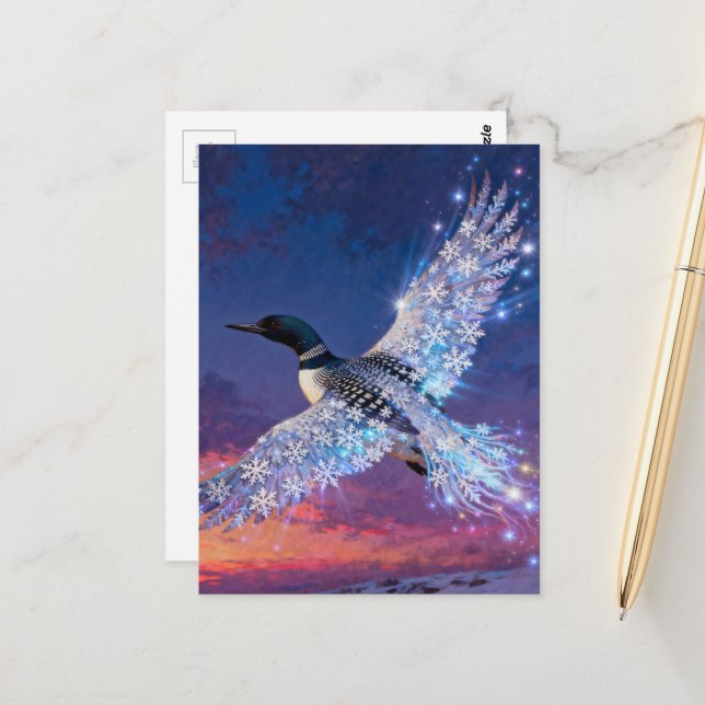 Carte Postale Loon Rising From the Ice Phoenix (Devant/Arrière en situation)