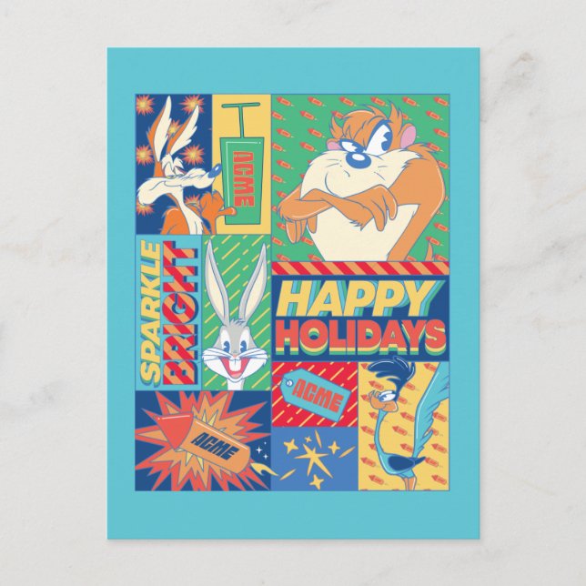 Carte Postale LOONEY TUNES™ | Sparkle Bright Happy Holidays (Devant)