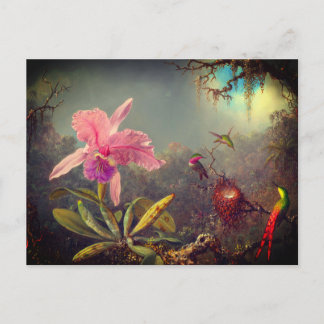 Carte Postale L'orchidée de Cattleya et trois colibris Heade