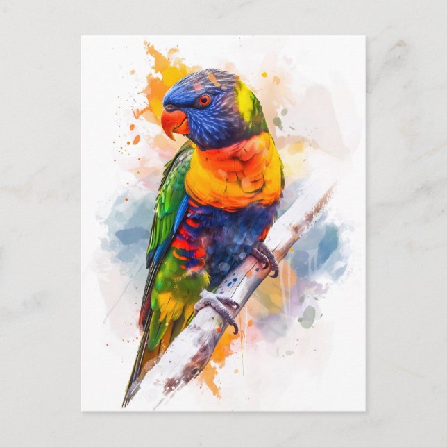 Carte Postale Lori à face bleue à l'aquarelle (Devant)
