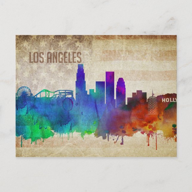 Carte Postale Los Angeles, CA | Aquarelle Ville Skyline (Devant)