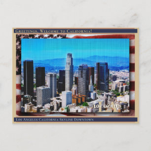 Carte Postale Los Angeles California Skyline Linen + Drapeau