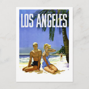 Carte Postale Los Angeles, couple sur la plage, vintage