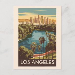 Carte Postale Los Angeles Echo Park Lake Art de voyage Vintage