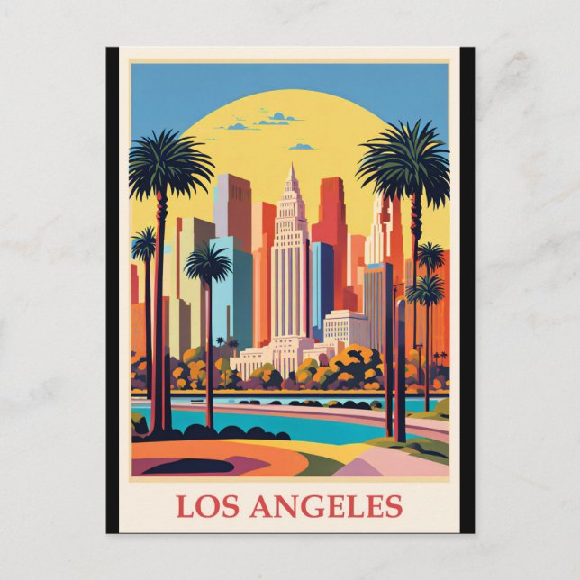 Carte Postale Los Angeles, illustration Art Déco, (Devant)