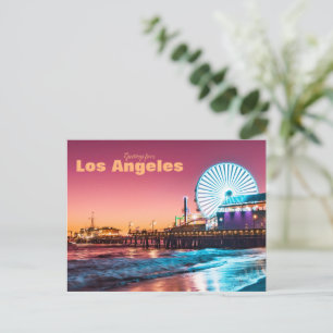 Carte Postale Los Angeles Pink & Blue Sunset Père Noël Monica Pi