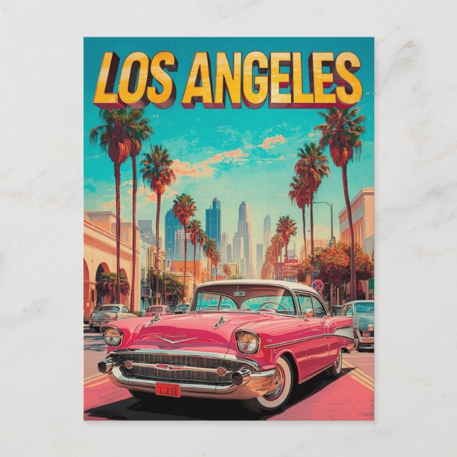 Carte Postale Los Angeles Retro Classic Car Travel Art (Devant)