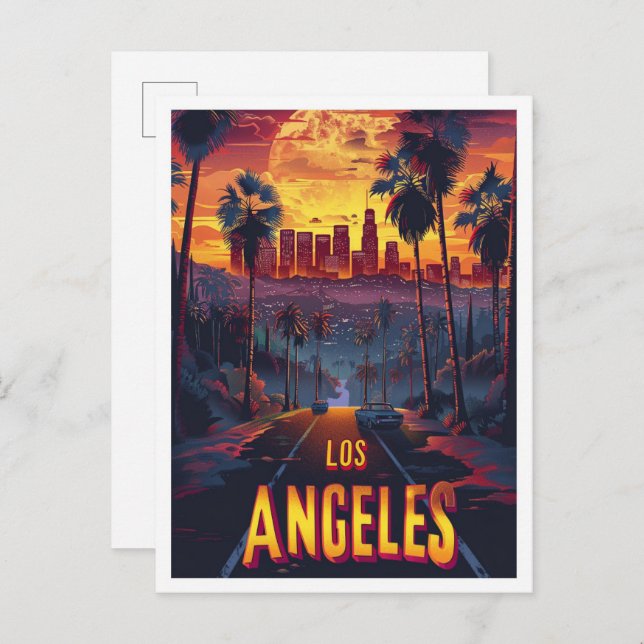 Carte Postale Los Angeles USA Vintage Illustration Travel (Devant / Derrière)