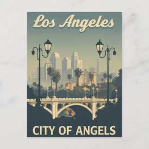 Carte Postale Los Angeles Ville des Anges Art Vintage