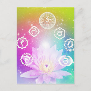 Carte Postale lotus blanc 7 chakras système d'énergie aura