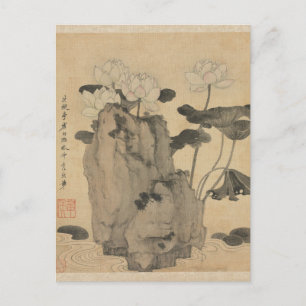 Carte Postale Lotus et rochers par Chen Hongshou