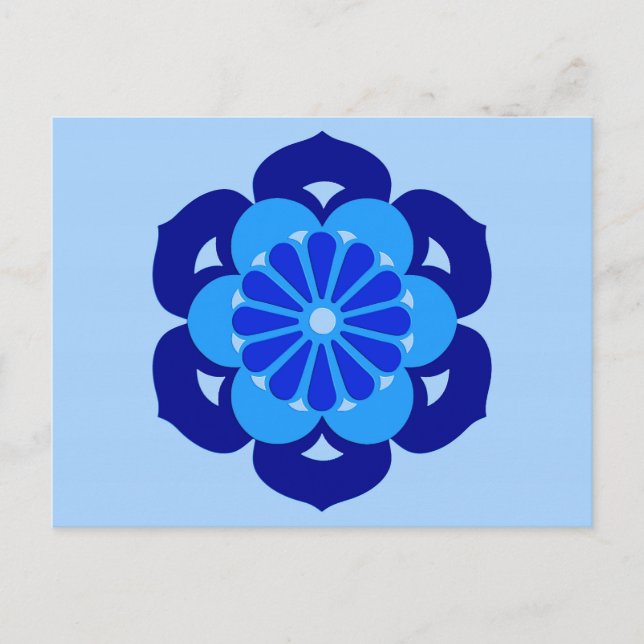 Carte Postale Lotus Flower Mandala, Indigo et bleu clair (Devant)