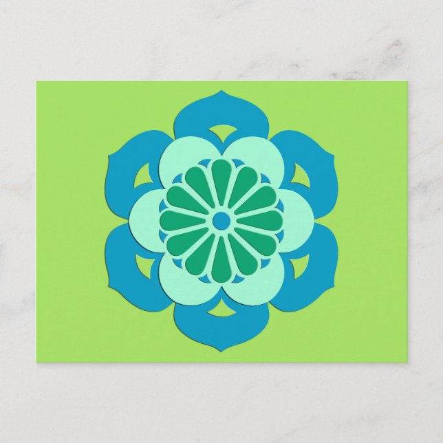 Carte Postale Lotus Flower Mandala, Lime Green et Bleu clair (Devant)