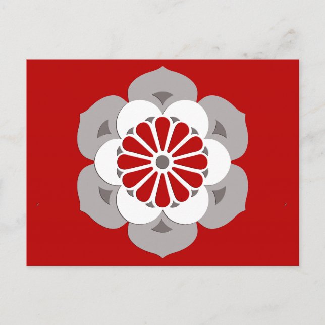 Carte Postale Lotus Flower Mandala, rouge foncé, gris et blanc (Devant)