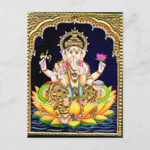 CARTE POSTALE LOTUS GANESHA TANJORE PEINTURE