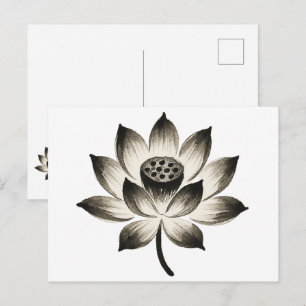 Carte Postale Lotus Gracieux – Dessin de Fleur au Pinceau à Encr