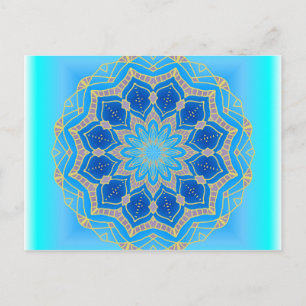 Carte Postale Lotus mandala in turquoise and blue