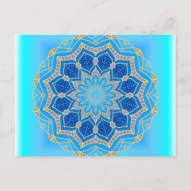 Carte Postale Lotus mandala in turquoise and blue (Devant)