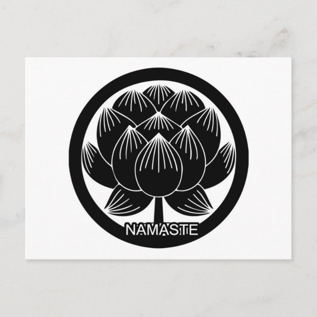 Carte Postale Lotus Namaste noir et blanc (Devant)