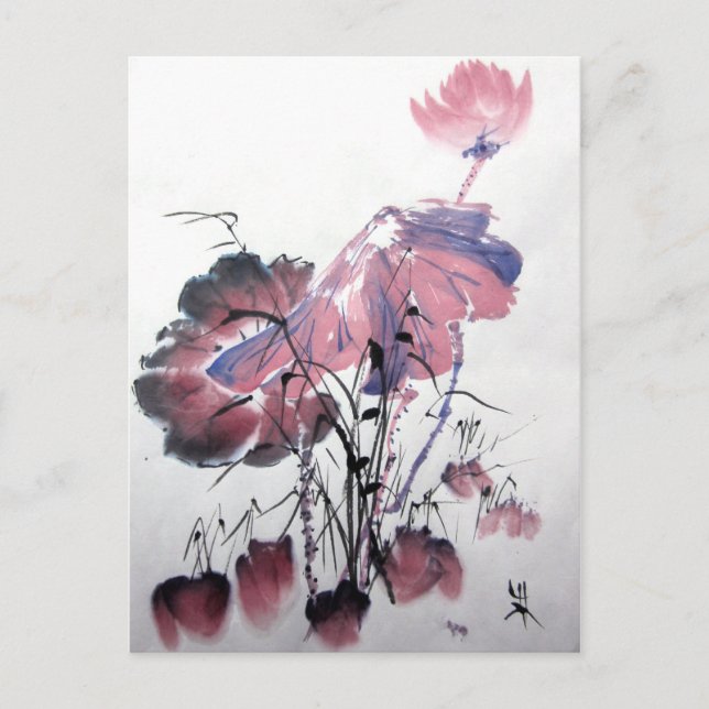 Carte postale Lotus rose (Devant)