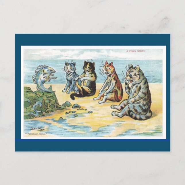 Carte Postale Louis Wain,A Fishy Story, Cat Art Postcard (Devant)