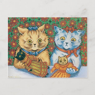Carte Postale Louis Wain Cats tenant des Nounours